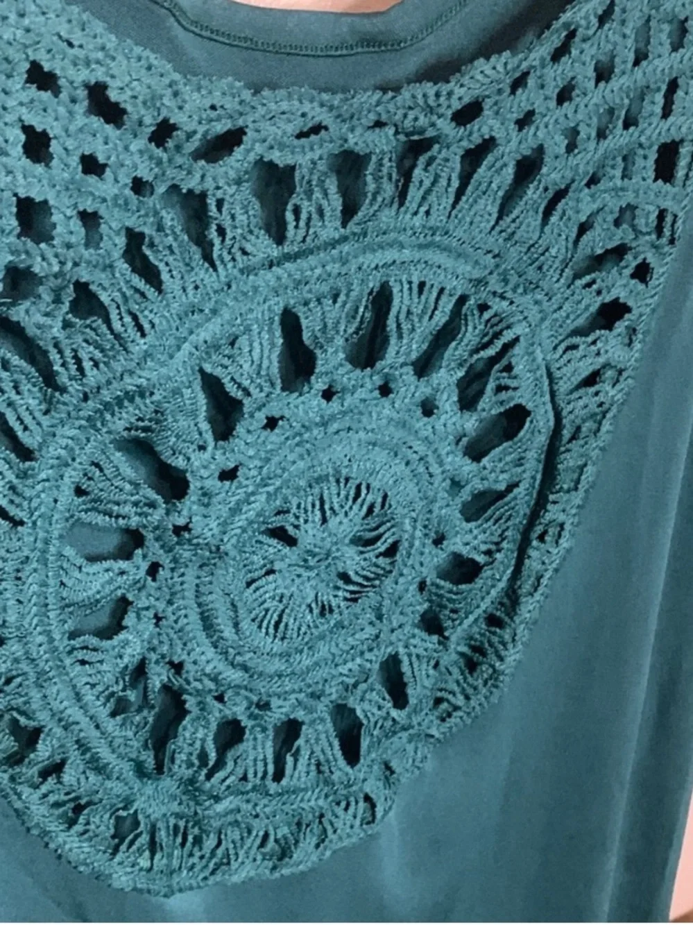 BOHO Crochet Hem Sleeveless Tank Dress Hunter Green - Picture 7 of 7